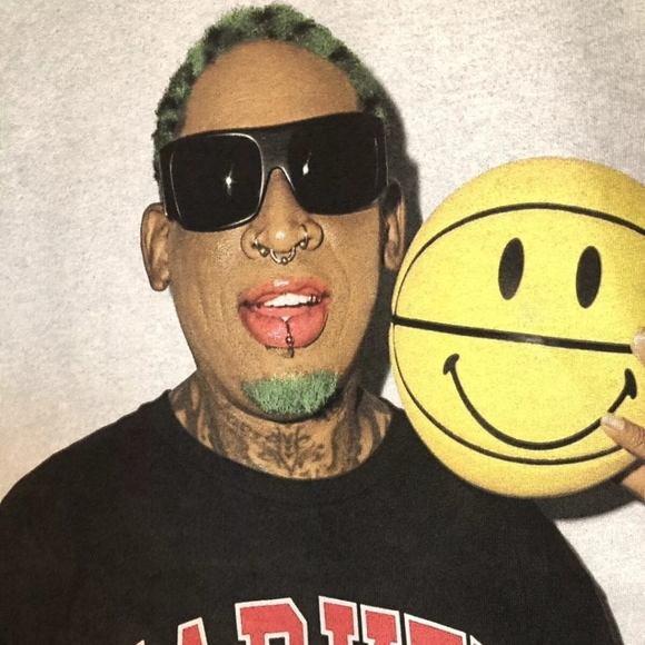 New Dennis Rodman Market Tattoos Double Sided Basketball Smiley Black Shirt 2XL - Picture 5 of 12